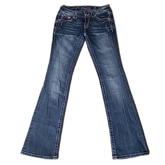 Miss Me Jeans Womens 27 Blue Boot Low Rise Thick Stitch Y2K Western Ranch Rodeo - Picture 2 of 15
